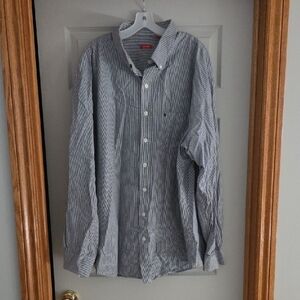 Izod Men's Navy and White Striped Button Down Shirt